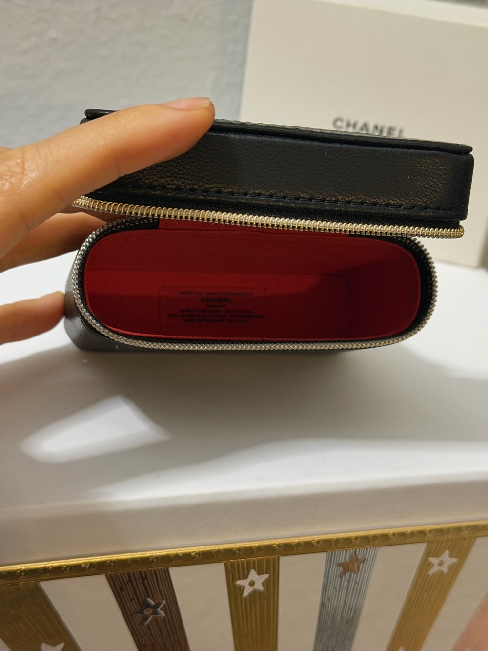 CHANEL Black Leather Cosmetic Case with Gold Zip and Logo - Picture 6 of 9
